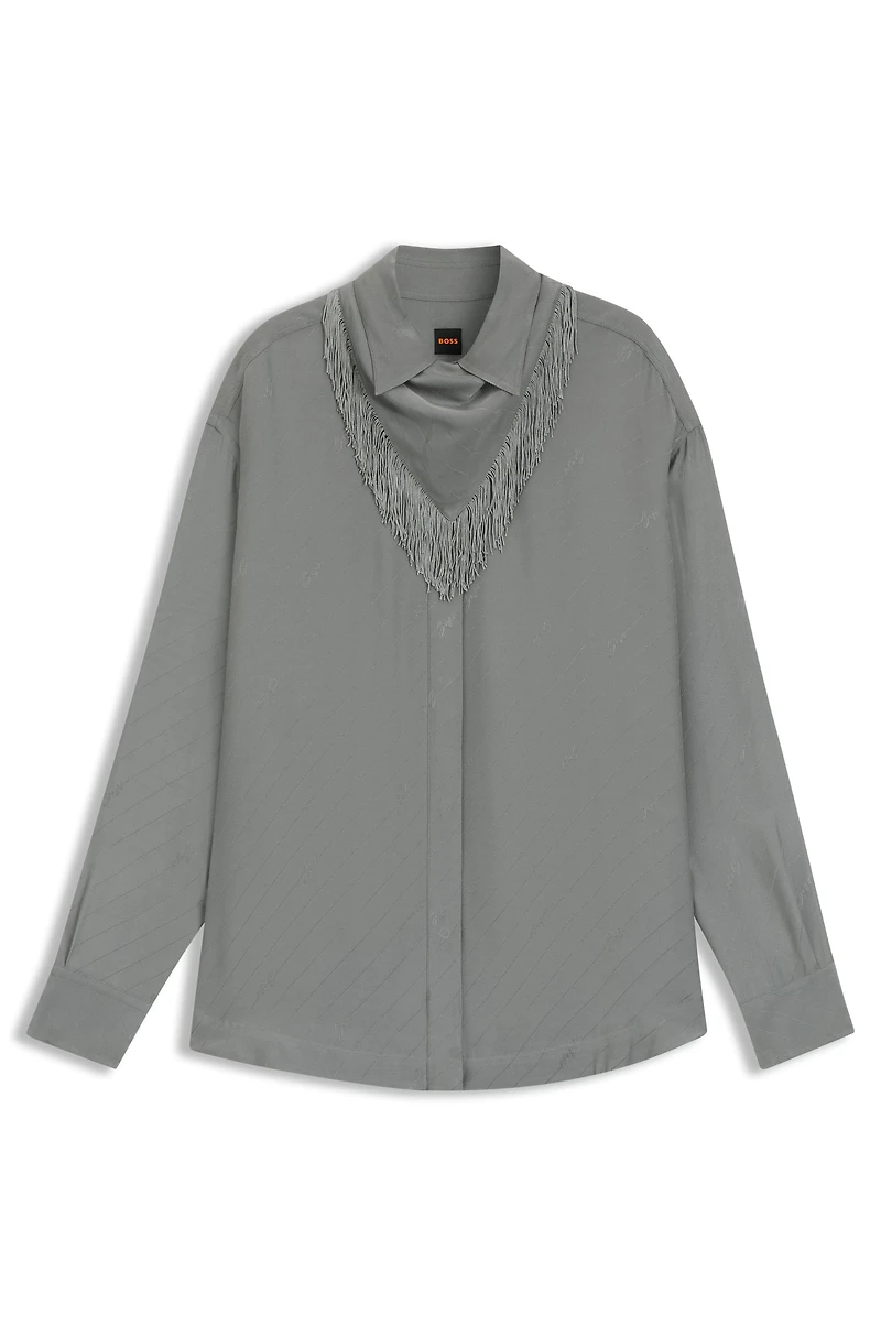 Oversize-fit blouse with logos and fringing