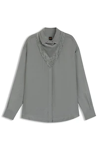 Oversize-fit blouse with logos and fringing