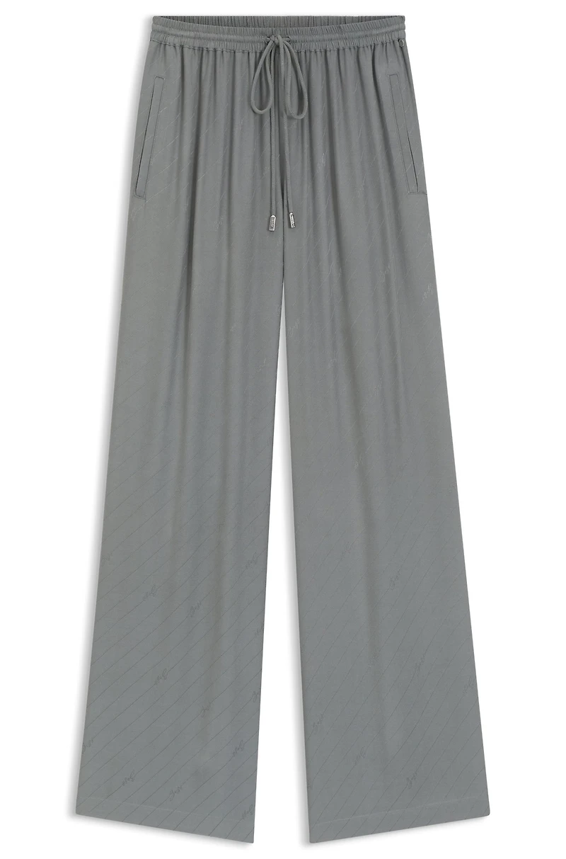 Wide-leg trousers with logo jacquard