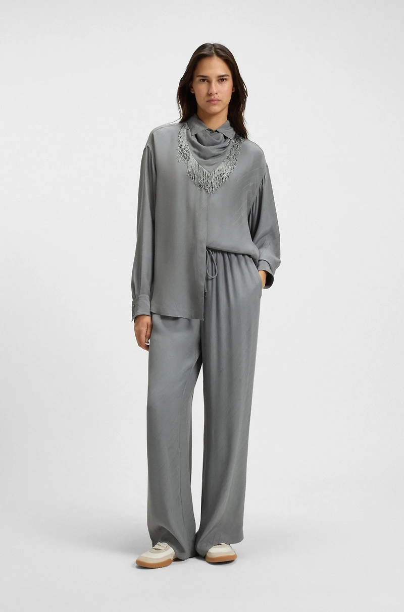 Wide-leg trousers with logo jacquard