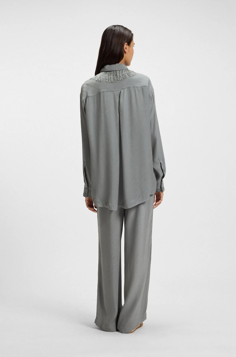 Wide-leg trousers with logo jacquard