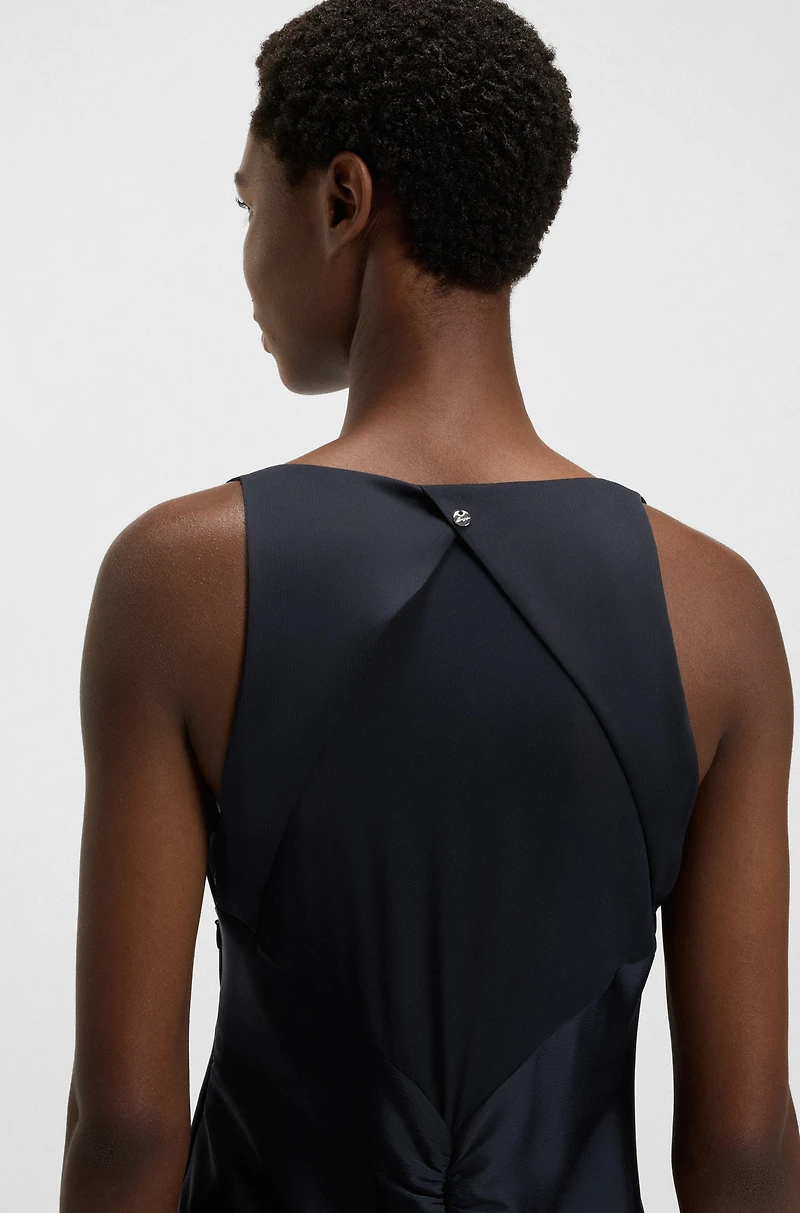 Gathered-front dress crinkle satin