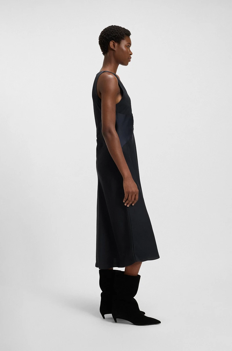 Gathered-front dress crinkle satin