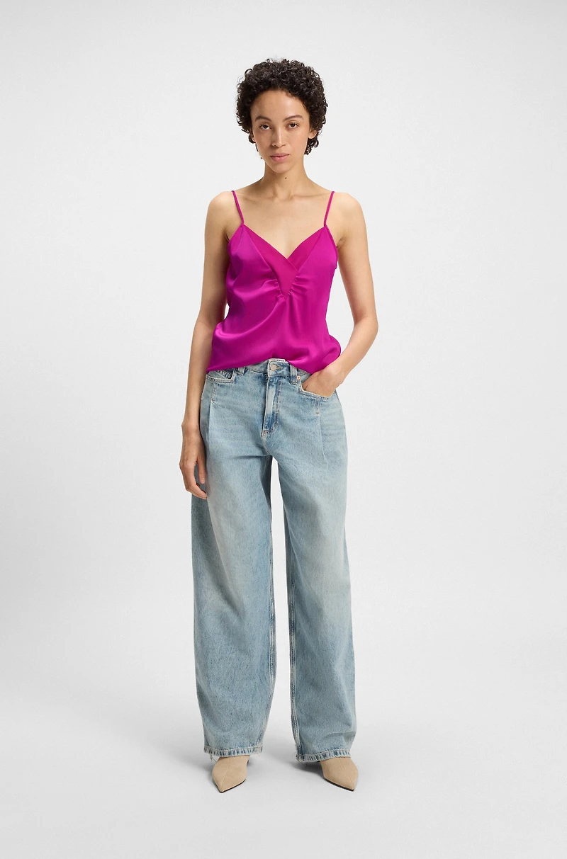 Satin camisole top with Georgette neckline