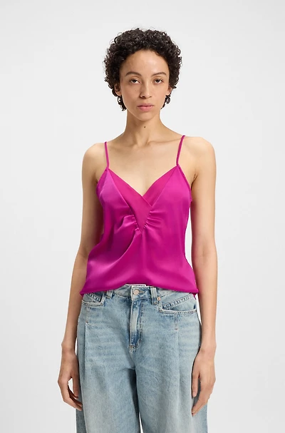 Satin camisole top with Georgette neckline