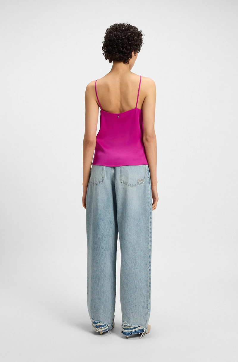 Satin camisole top with Georgette neckline
