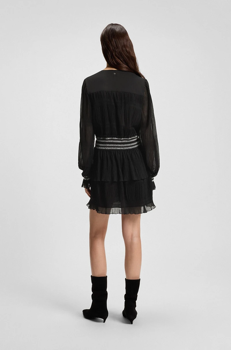 Plissé dress with smock-stitched waistband