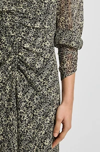 Printed-seersucker midi dress with gathered details