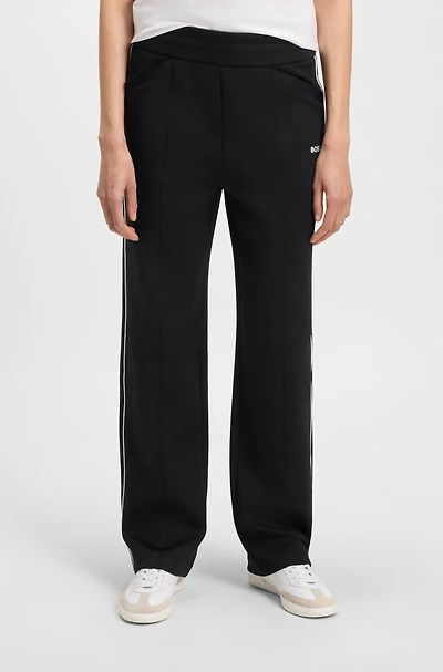 Straight-fit tracksuit bottoms with contrast logo and piping