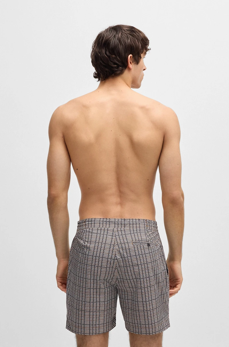 Micro-print swim shorts with logo badge