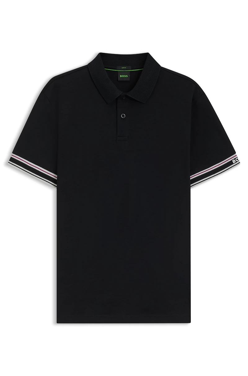 Slim-fit polo shirt cotton with striped collar