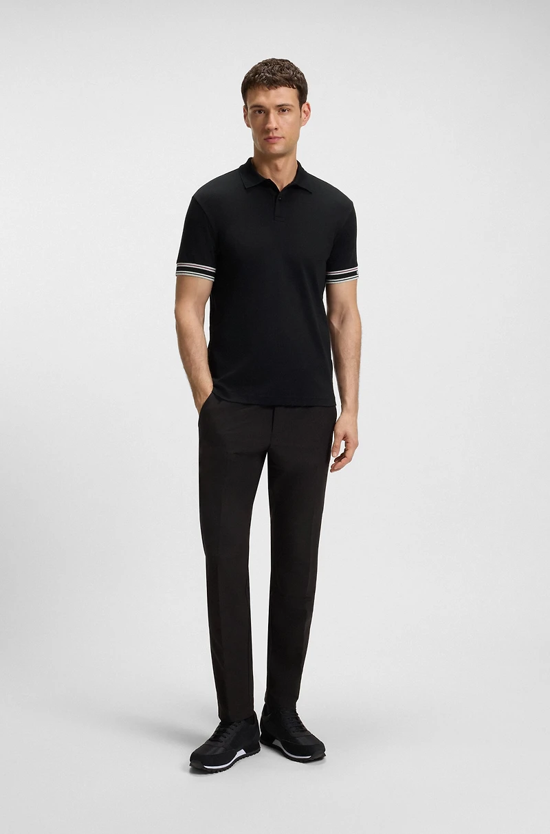 Slim-fit polo shirt cotton with striped collar