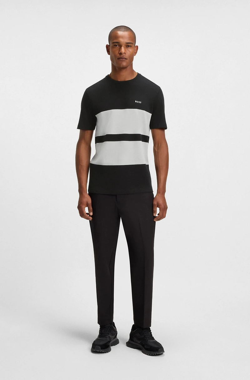 Cotton piqué T-shirt with sleeve stripes