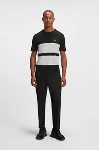 Cotton piqué T-shirt with sleeve stripes