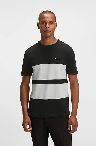Cotton piqué T-shirt with sleeve stripes