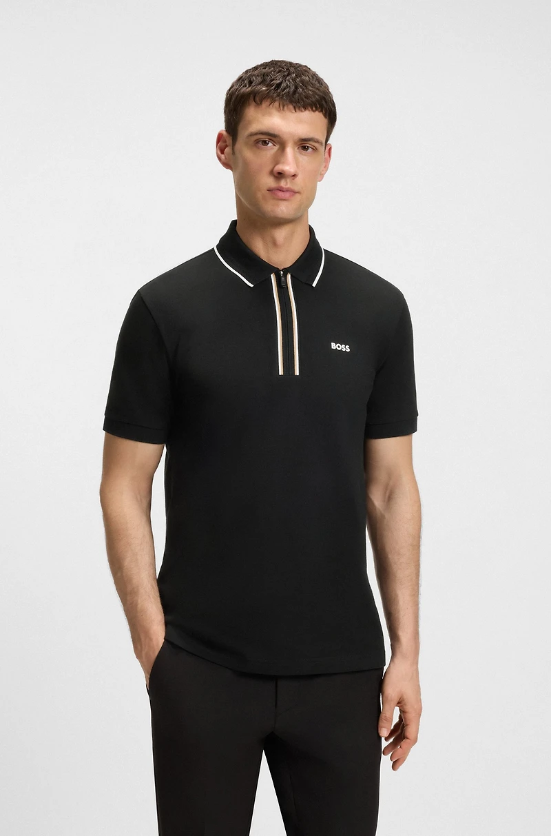 Slim-fit polo shirt quick-dry stretch cotton