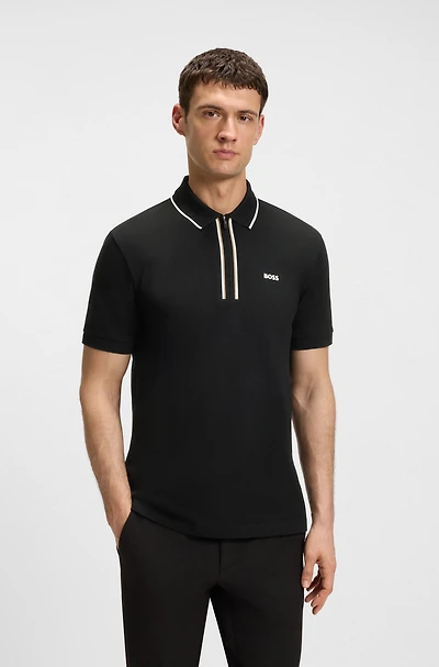Slim-fit polo shirt quick-dry stretch cotton