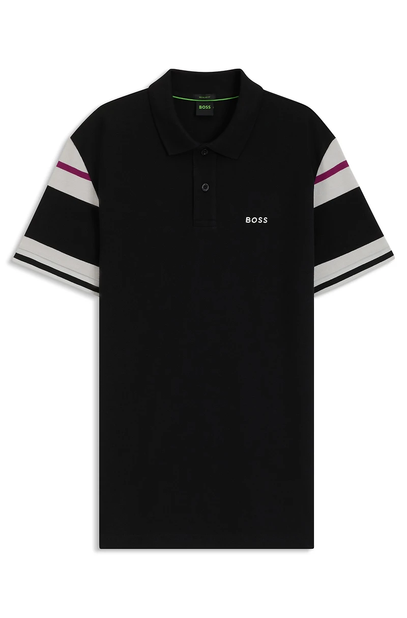 Slim-fit polo shirt cotton with block stripes