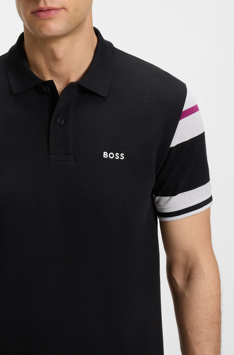 Slim-fit polo shirt cotton with block stripes
