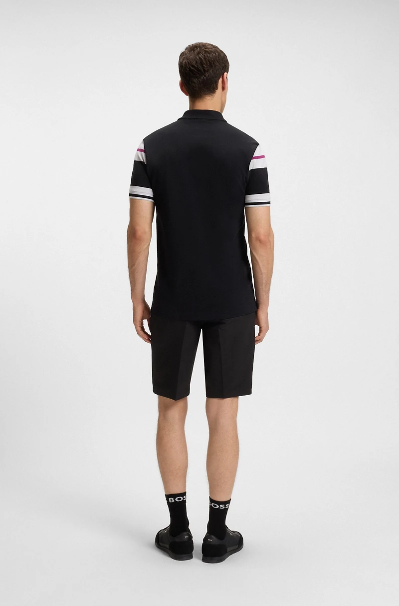Slim-fit polo shirt cotton with block stripes