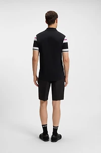 Slim-fit polo shirt cotton with block stripes