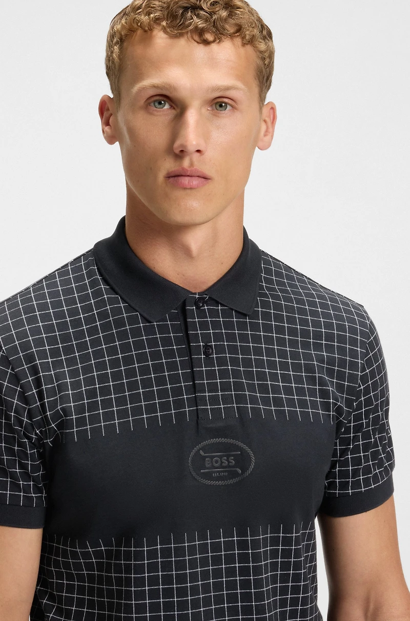 Regular-fit polo shirt lightweight checked Pima cotton