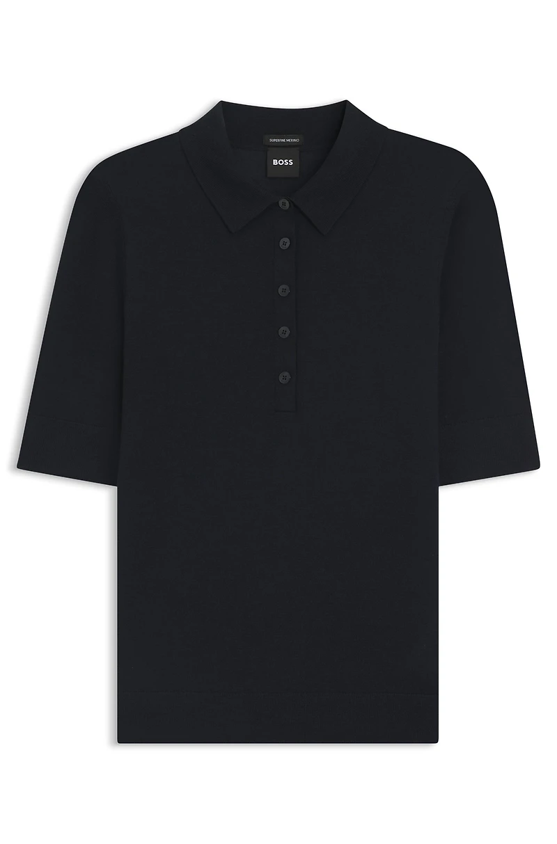 Merino-wool polo sweater with five-button placket