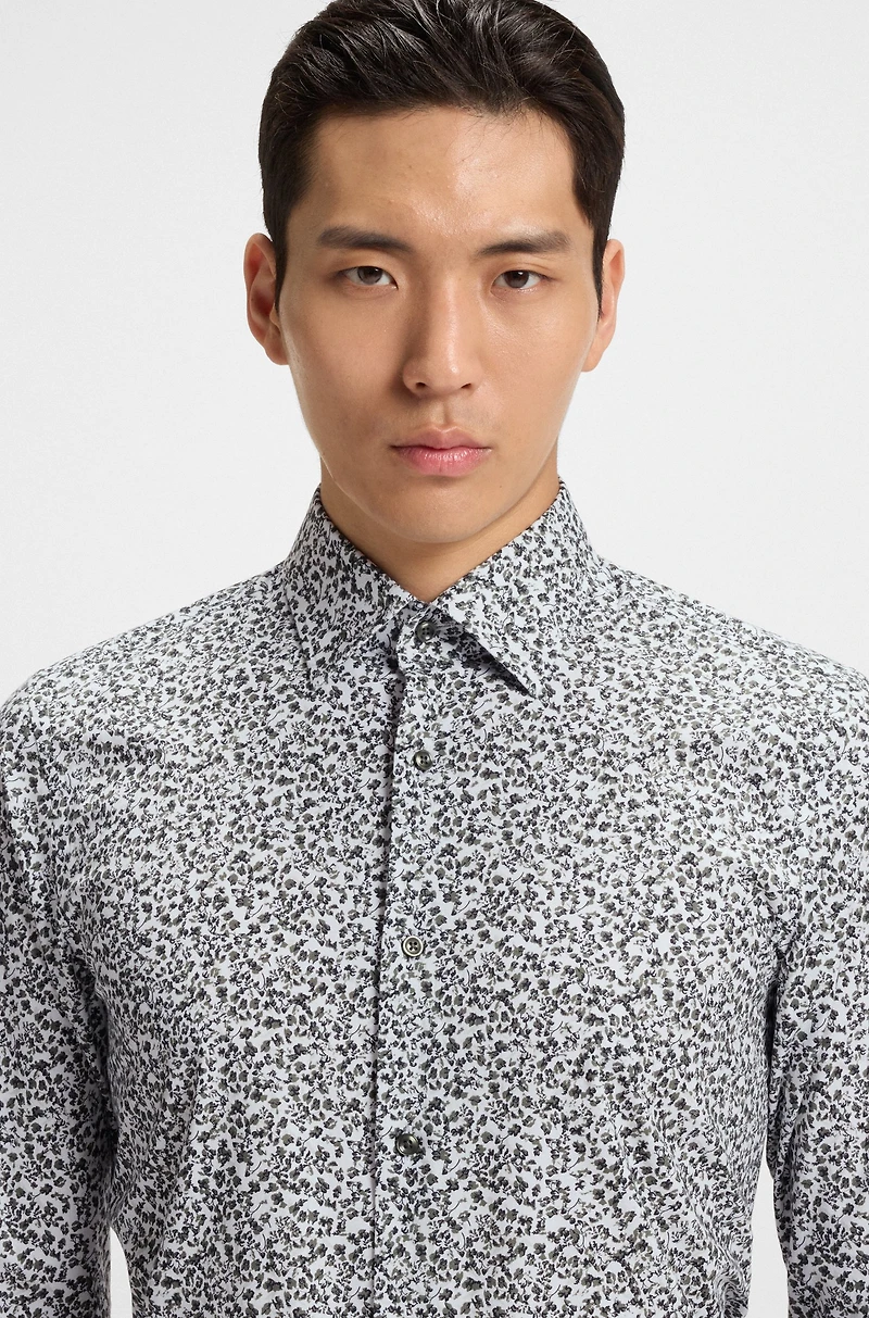 Slim-fit shirt floral-print stretch-cotton poplin