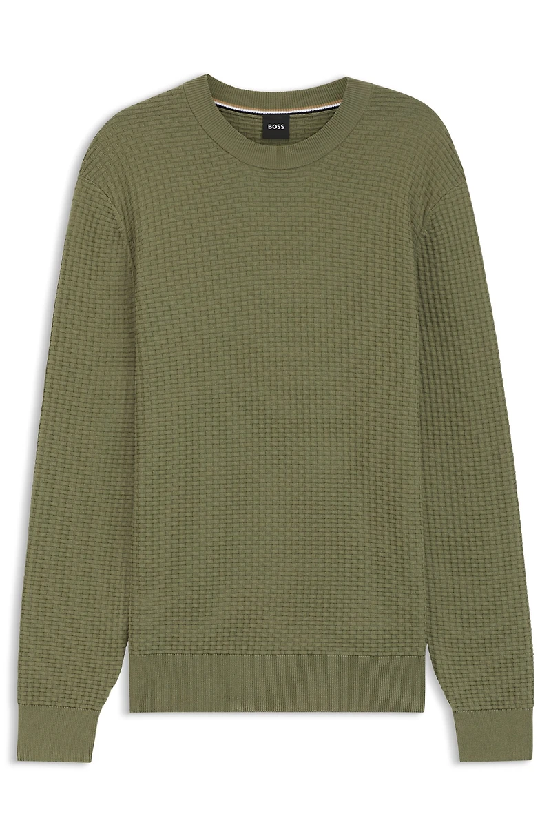 Cotton sweater with mixed structures
