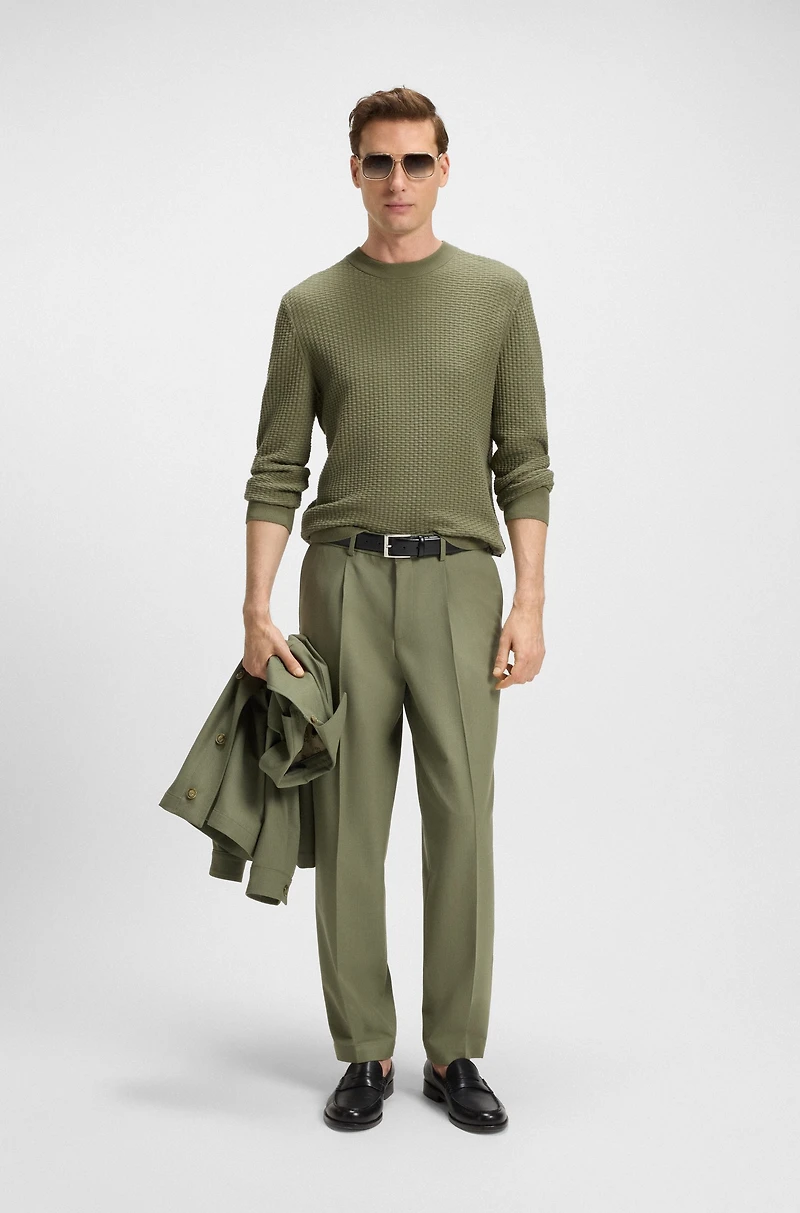 Cotton sweater with mixed structures