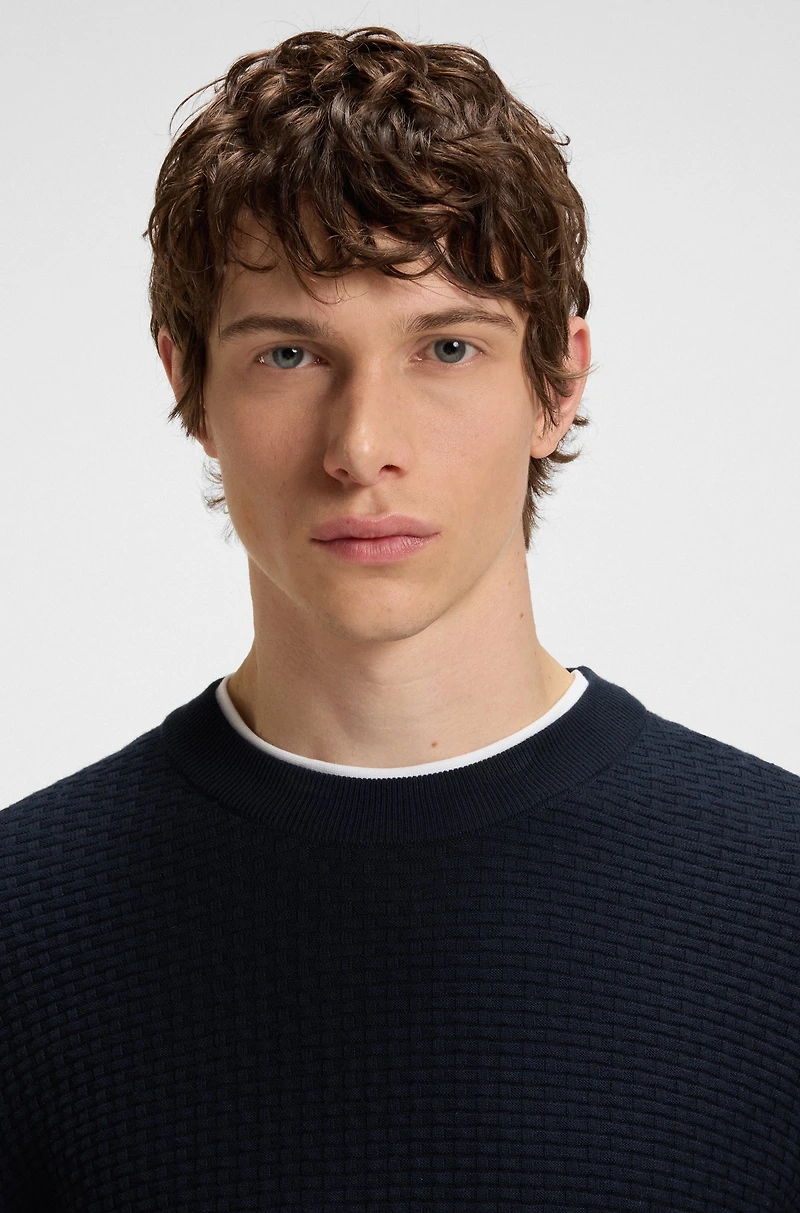 Cotton sweater with mixed structures