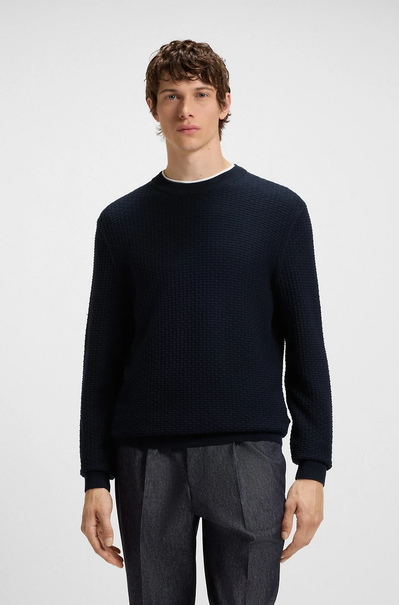 Cotton sweater with mixed structures