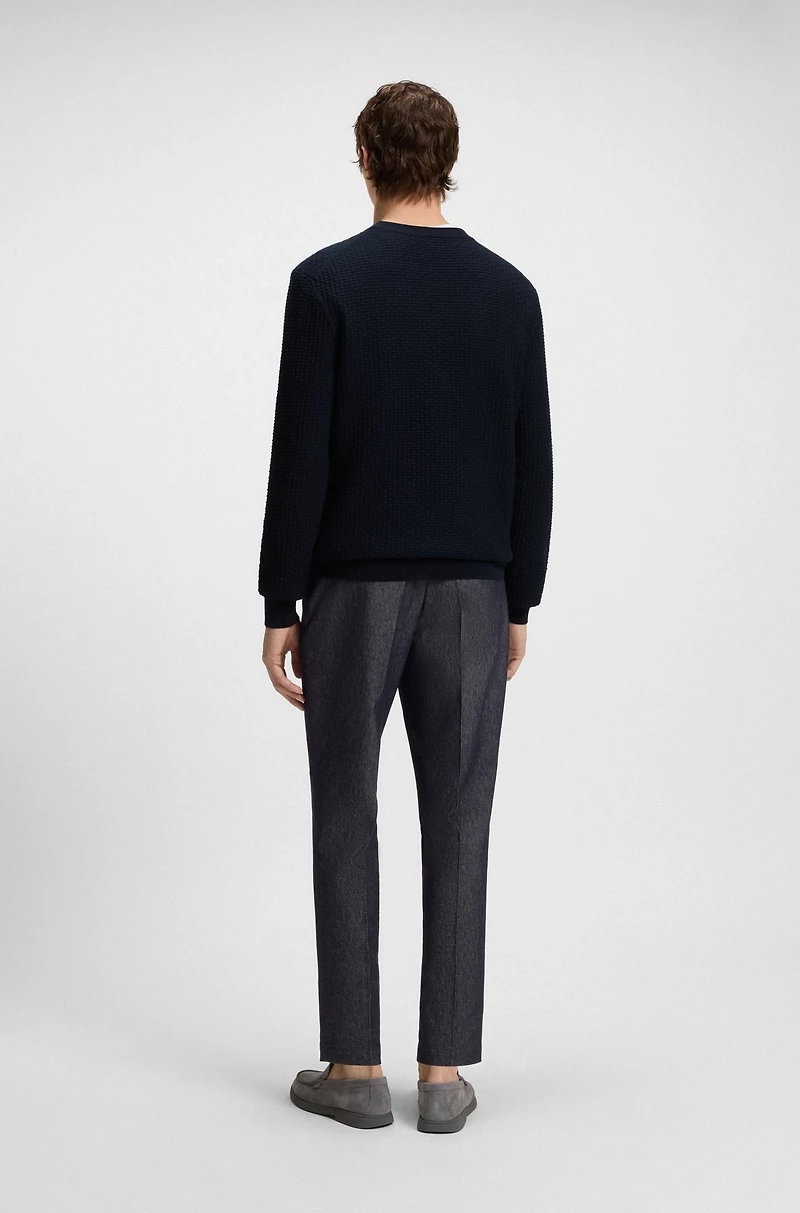 Cotton sweater with mixed structures