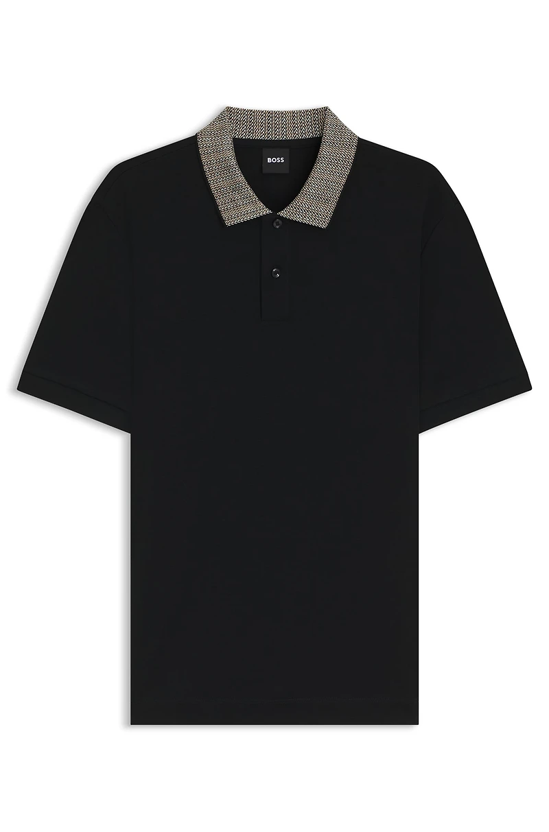 Pima-cotton polo shirt with patterned collar