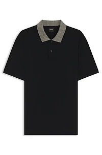 Pima-cotton polo shirt with patterned collar