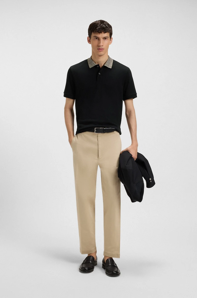 Pima-cotton polo shirt with patterned collar