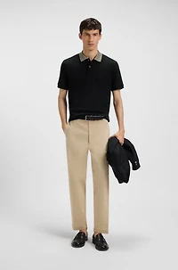 Pima-cotton polo shirt with patterned collar