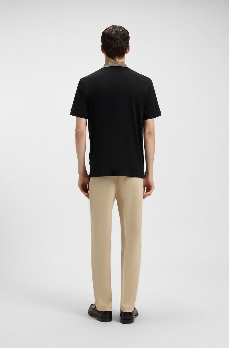 Pima-cotton polo shirt with patterned collar