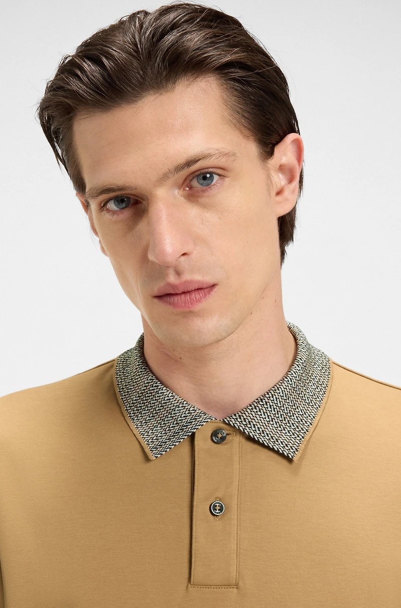 Patterned-collar polo shirt pima cotton