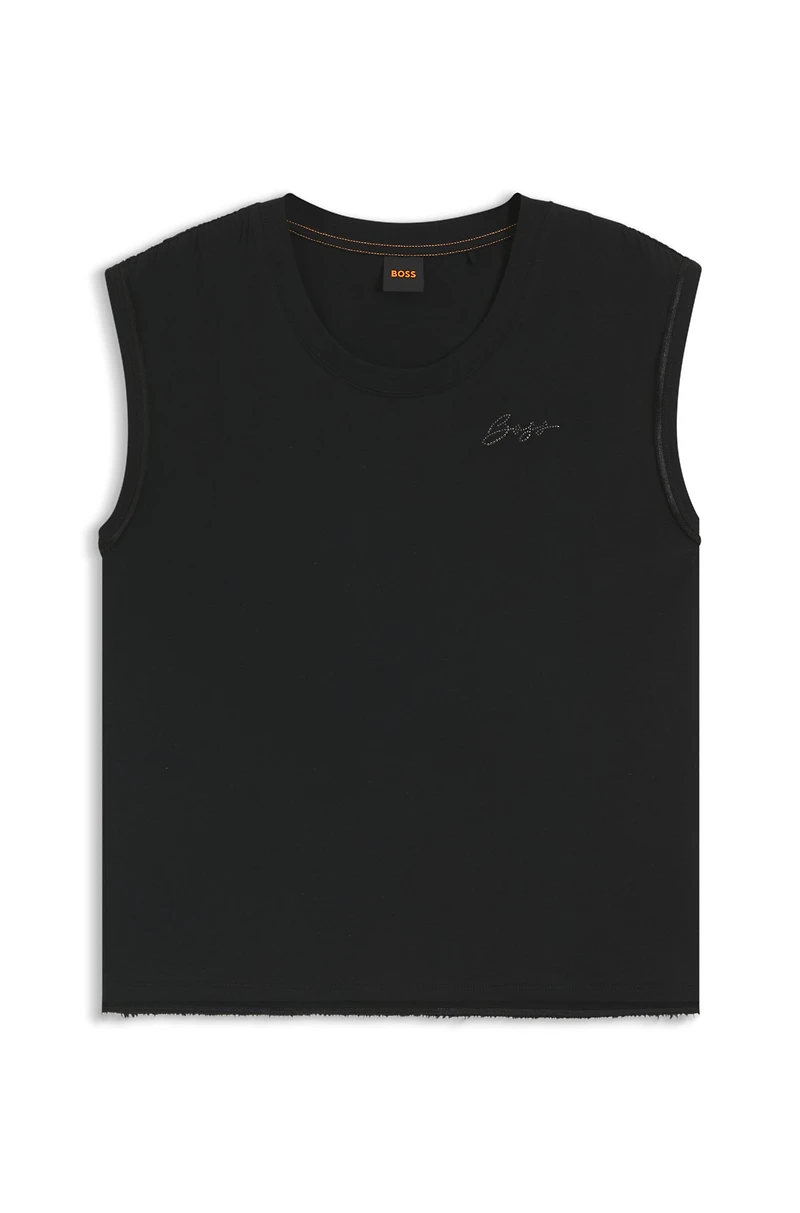 Cotton-jersey top with crystal logo