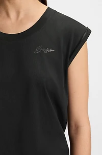 Cotton-jersey top with crystal logo