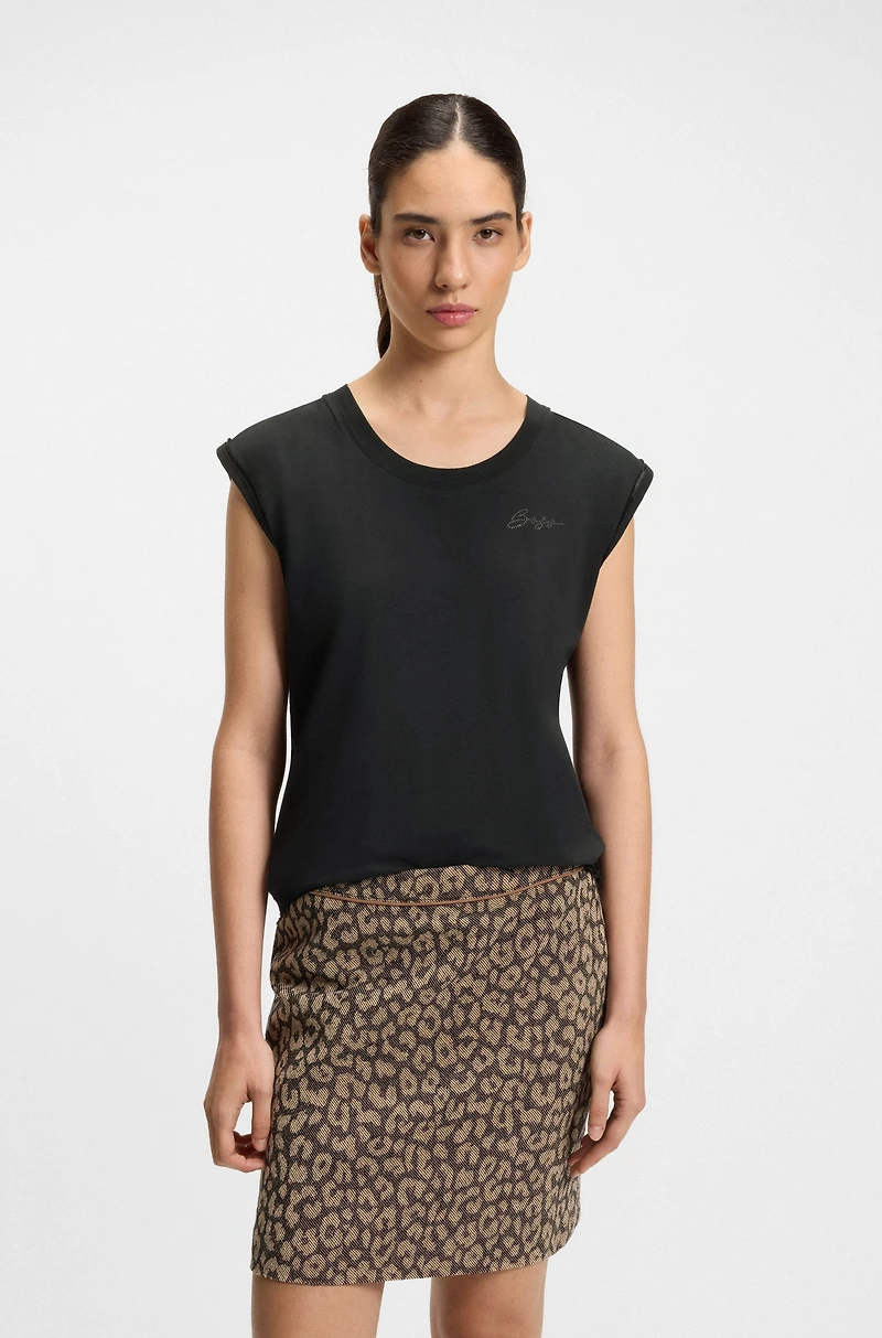 Cotton-jersey top with crystal logo