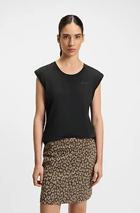 Cotton-jersey top with crystal logo