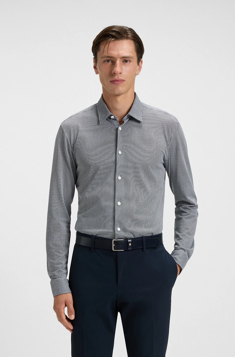 Slim-fit shirt patterned flex-weave fabric