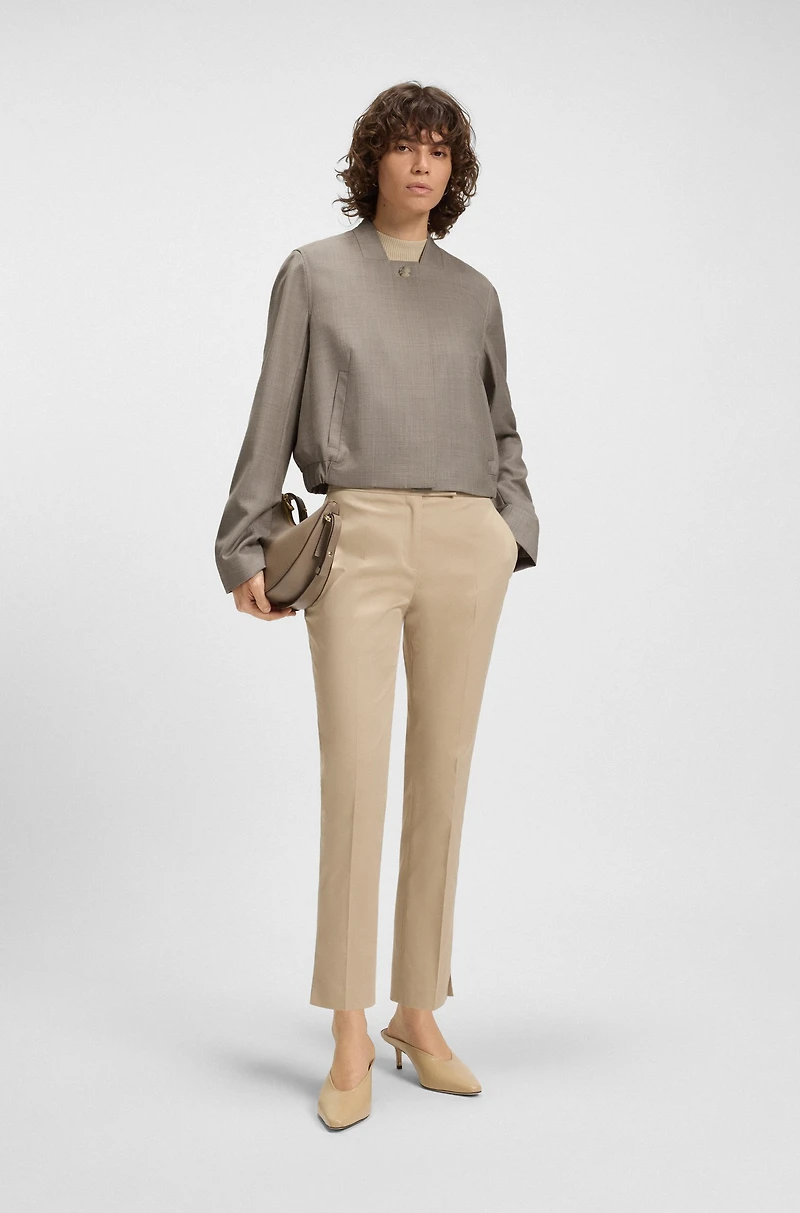 Stretch-wool jacket with sharkskin weave