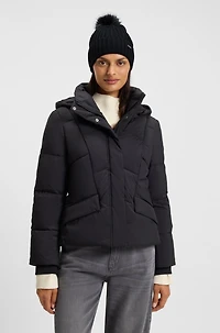 Virgin-wool beanie hat with faux-fur pom pom