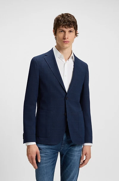 Slim-fit blazer checked stretch cloth