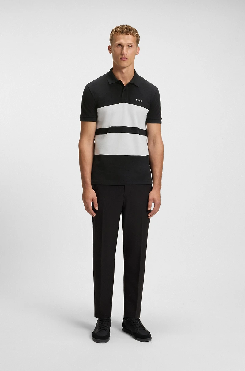 Cotton-piqué polo shirt with block stripes