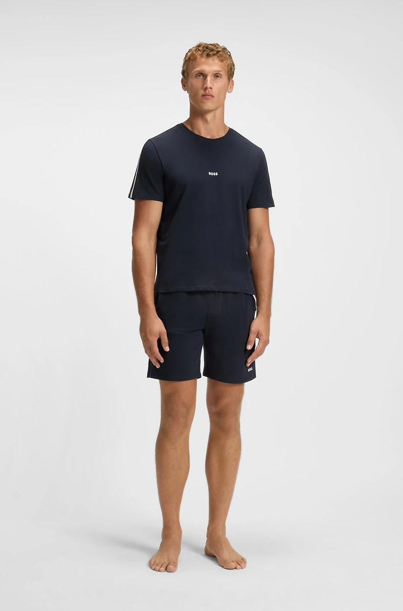 Stretch-cotton pyjama T-shirt with signature-stripe tape