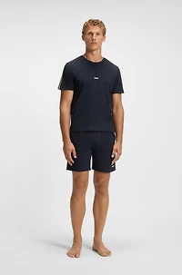 Stretch-cotton pyjama T-shirt with signature-stripe tape